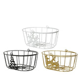 Decoris Iron Oval Basket with Handle 22 x 16 x 9cm - Black/White/Gold (3 Assorted)